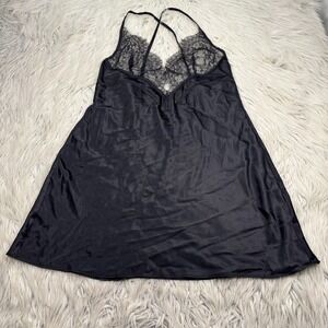 Victoria's Secret Women's M Black Satin Lace Bust Strappy Nighty Gown Coquette